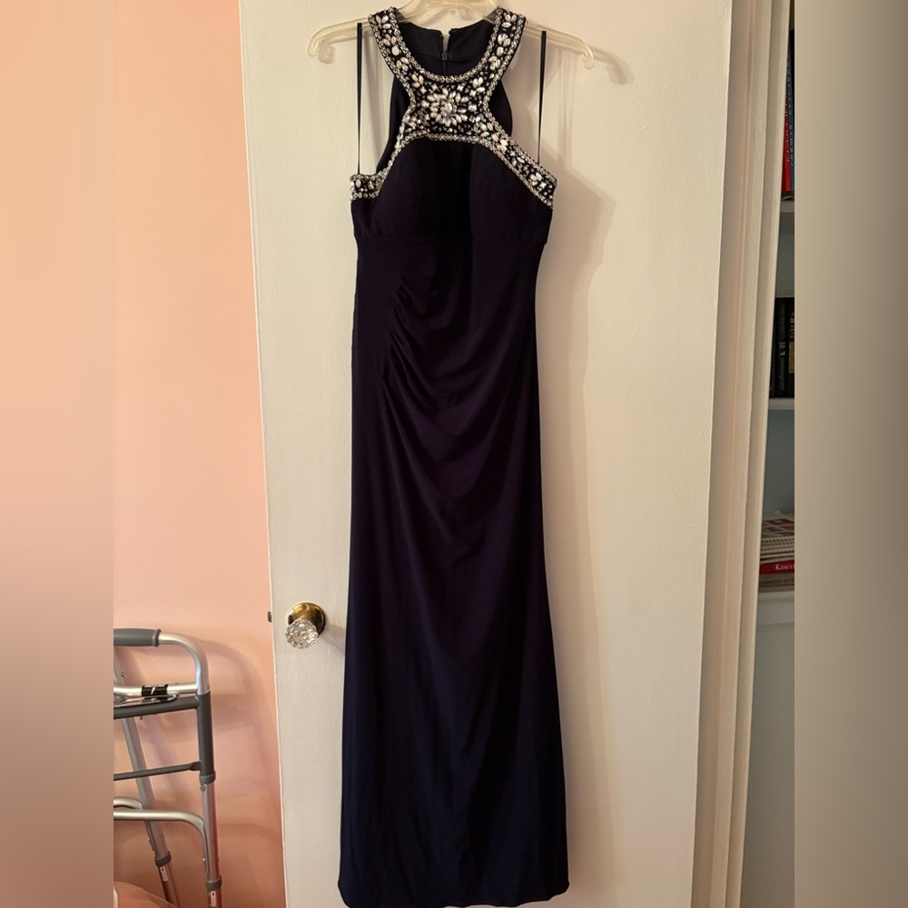 Elegant Navy Blue Beaded Women's Dress